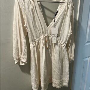 Zara Cream V-Neck Linen Dress